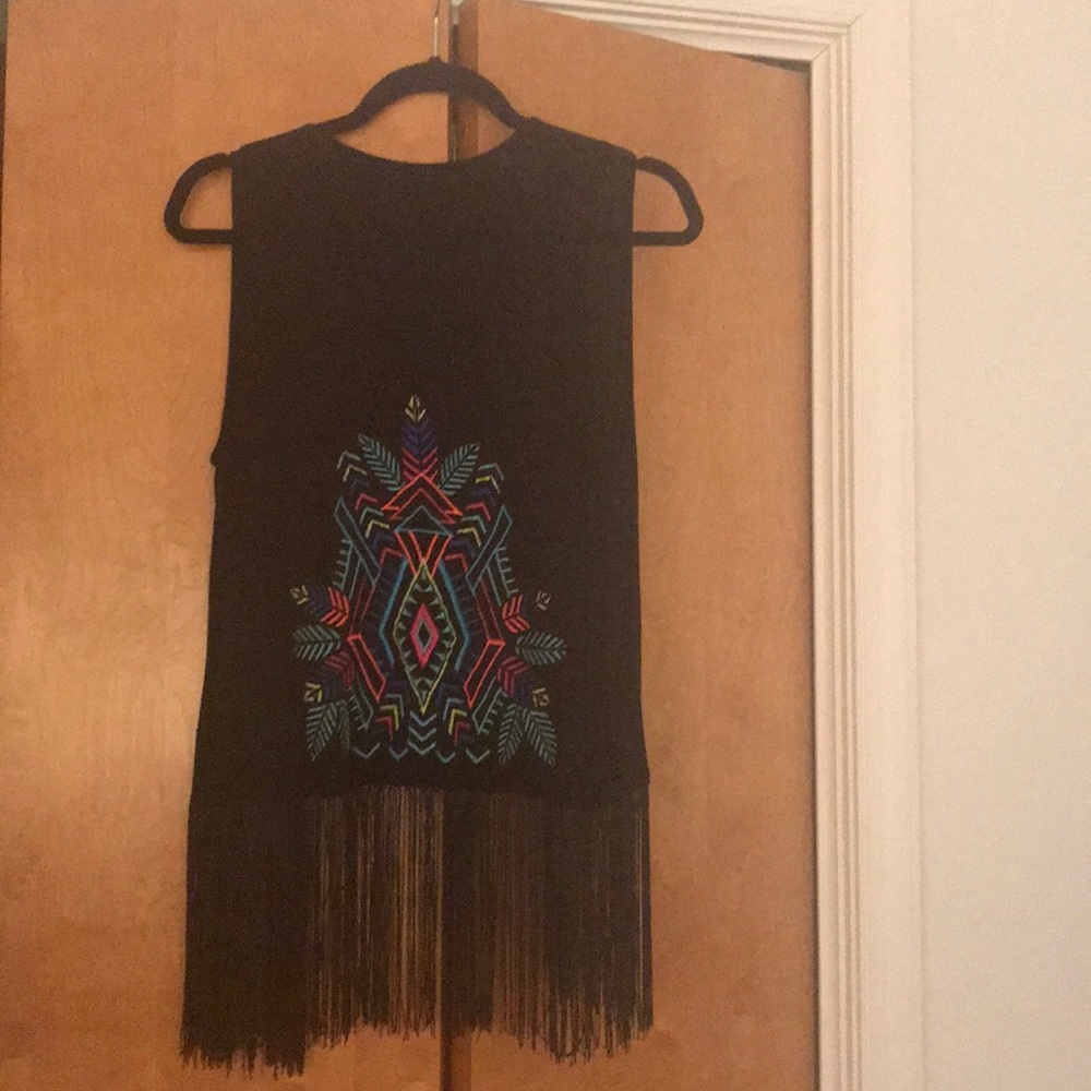 Tank top vest with fringe and Aztec print L/XL
